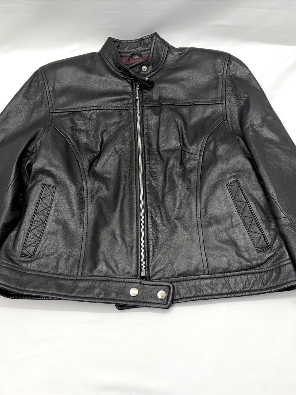 Black Leather Zip Front Moto Jacket Women's Biker Coat Size M Never Worn NWT